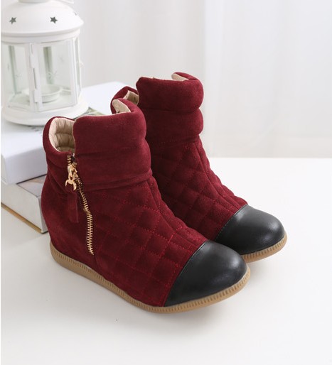 2014 autumn Genuine leather snow boots round toe height increasing shoes high heeled boots women s