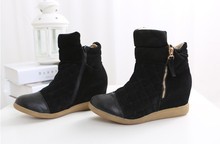 2014 autumn Genuine leather snow boots round toe height increasing shoes high heeled boots women s