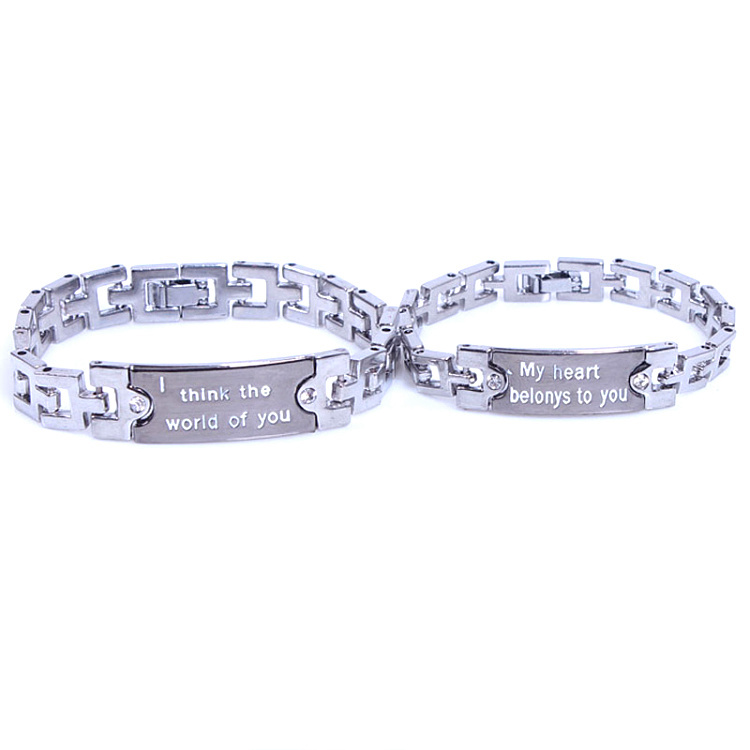 2pcs Fashion Punk Personality Watch Band Titanium Steel Bracelet Bangles Stainless Steel Bracelet for Women Men
