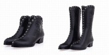 2014 autumn and winter Genuine leather women high-heeled boots matin boots thick heel brand designer shoes mid-calf black