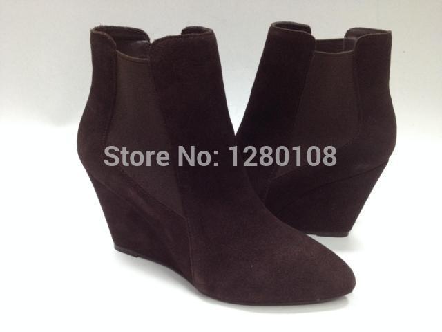 2014 Autumn Winter Brand Designer Genuine Leather Women ankle Boots plus size boots plain Black brown