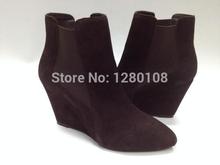 2014 Autumn Winter Brand Designer Genuine Leather Women ankle Boots plus size boots plain Black brown size 35-41 free shipping