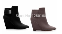2014 Autumn Winter Brand Designer Genuine Leather Women ankle Boots plus size boots plain Black grey size 35-41 free shipping