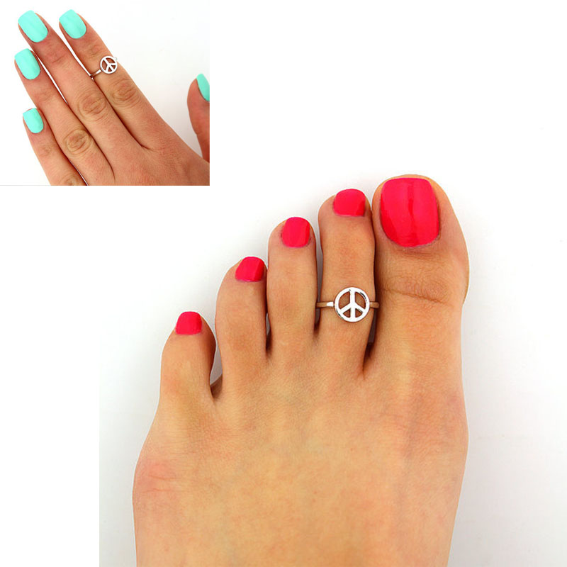 3pcs Women Lady Unique Retro Silver Plated Peace Sign Toe Ring Foot Beach Jewelry