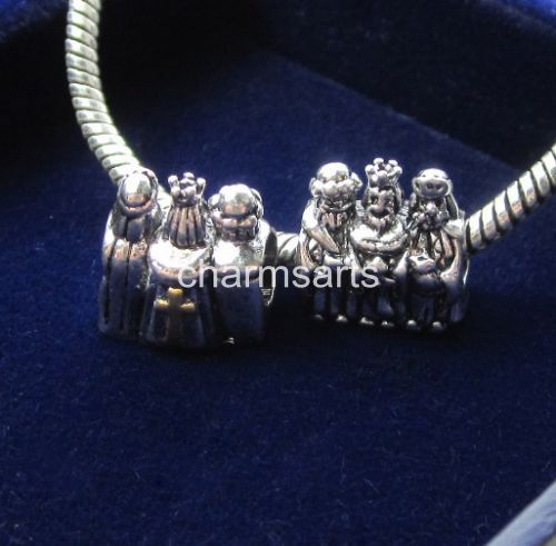Silver King Charm With Cross Two Tone Golden Beads Fits Pandora Bracelet DIY Making Charms Wholesale