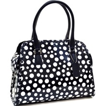Woven Edge Glossy Polka Dot Satchel With Side Pockets
