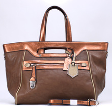 Women s Two tone Metallic Contrast Fashion Tote Bag w Bonus Strap Unique Front Zippered Pocket