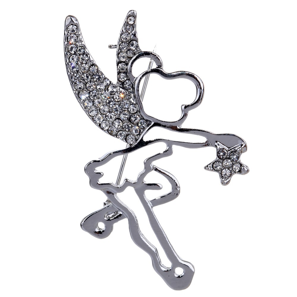 Hot Stylish Cupid Silver Plated Rhinestone Jewelry Brooch Couple Love Pin Gift For Wedding