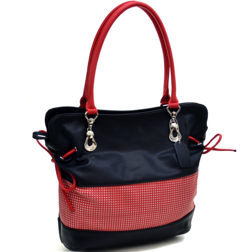 Two Tone Mesh Panel Shoulder Bag With Drawstring Accents for Women