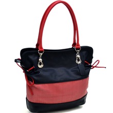Two Tone Mesh Panel Shoulder Bag With Drawstring Accents for Women
