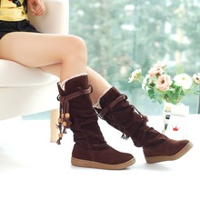 Woman high boots, 2014 new solid matte surface flat casual lace lace pendant round Martin boots tall canister Size: 4-8