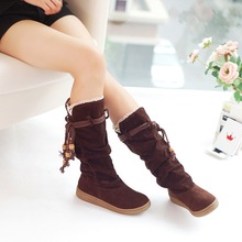 Woman high boots 2014 new solid matte surface flat casual lace lace pendant round Martin boots