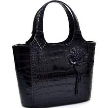 Women s Petite Patent Shine Croco Satchel With Floral Accent