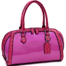 Petite Glossy Glitter Satchel With Ostrich Trim