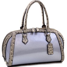 Petite Glossy Glitter Satchel With Ostrich Trim