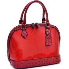 Women’s Glossy Glitter Zip Around Satchel With Ostrich Trim