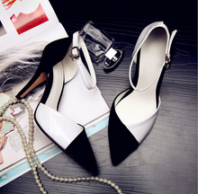 Women’s two piece high heels sexy point toe pumps female black and white genuine leather wedding shoes sys-75