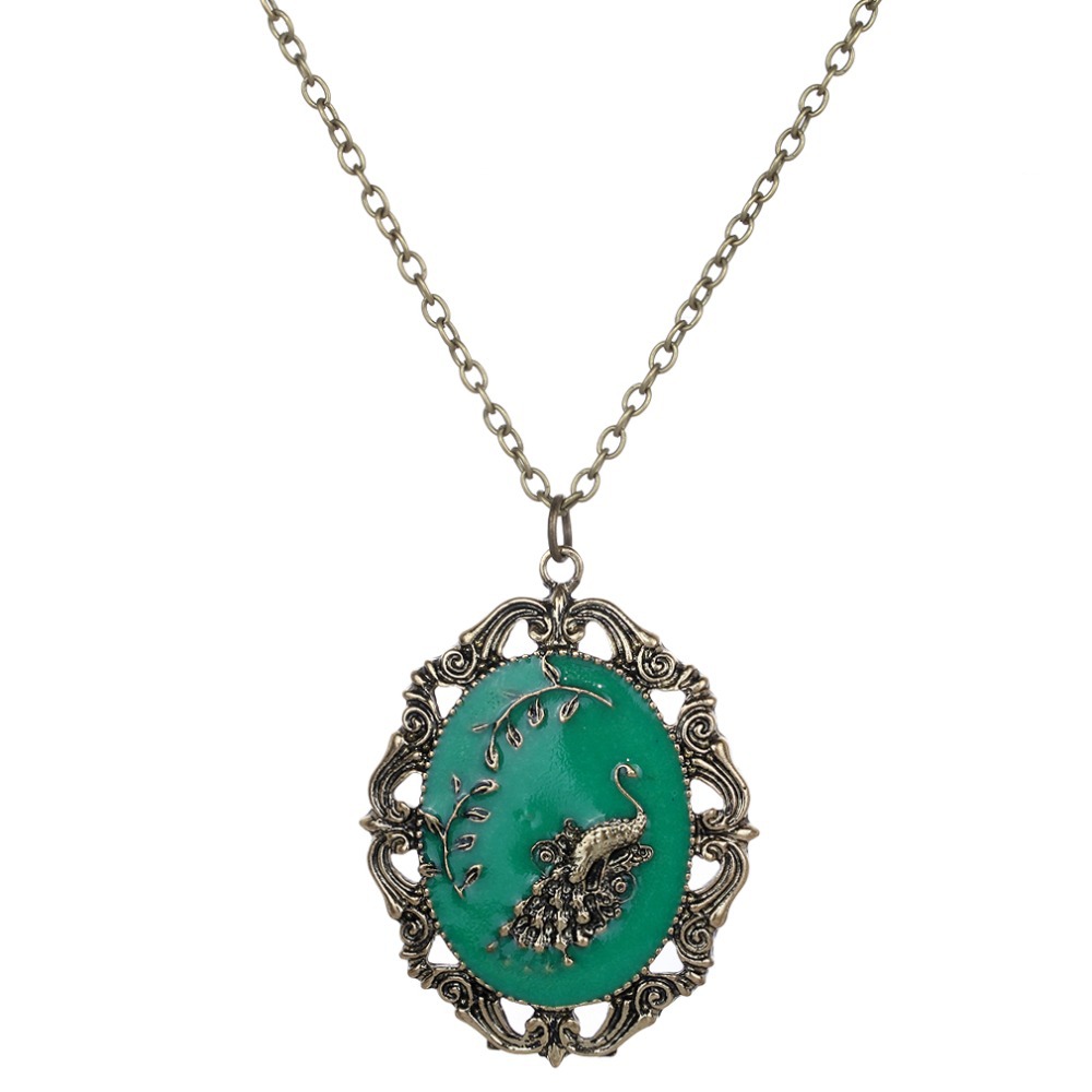 Fashion-Retro-Style-Carved-Peackock-Green-Pendant-Long-Chain-Necklace ...