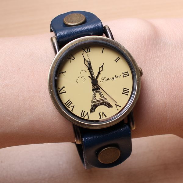 6 Colors 2015New Arrival Brand big watches Eiffel Tower Design Quartz Watch wiith rivet watch men