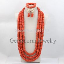 Luxury High Quality African Beads Necklace Set Red Coral Beads Jewelry Set Fashion Costume Jewelry Set