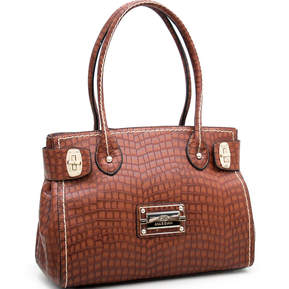 Chic Croco Fashion Shoulder Bag w Gold Accents