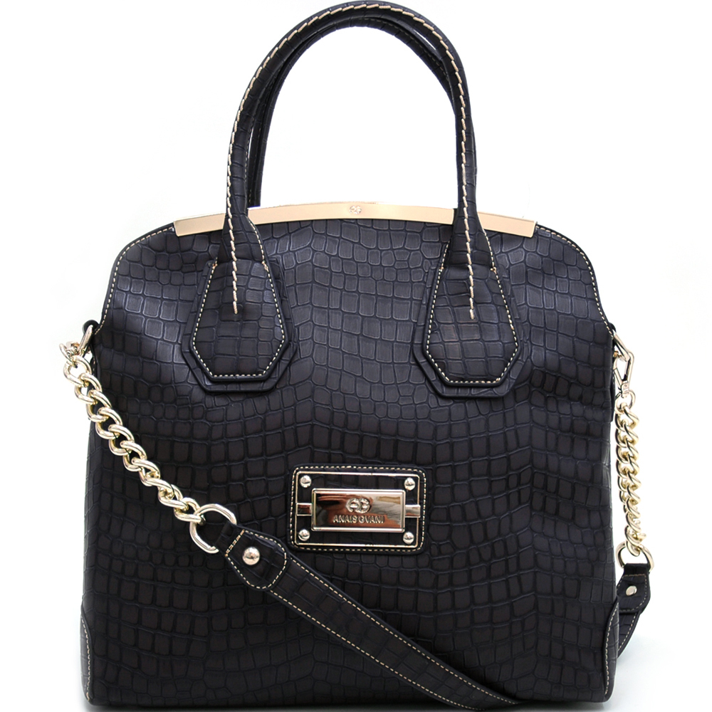 Large Gold Trimmed Croco Tote Bag for Women