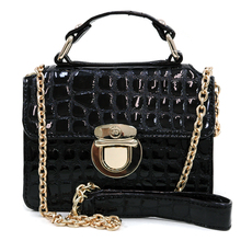 Women’s Sophisticated Buckled Patent Croco Mini Bag w/ Chain Shoulder Straps