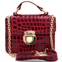 Women s Sophisticated Buckled Patent Croco Mini Bag w Chain Shoulder Straps