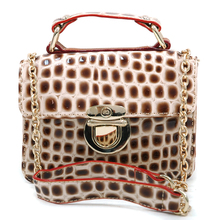 Women s Sophisticated Buckled Patent Croco Mini Bag w Chain Shoulder Straps