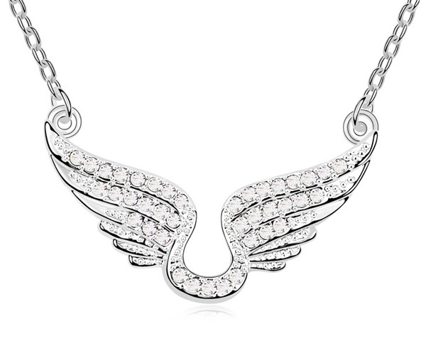 White Crystal Cupid Angel Wings Pendant Necklace Made With Swarovski Elements Fine Jewelry For Your Lover