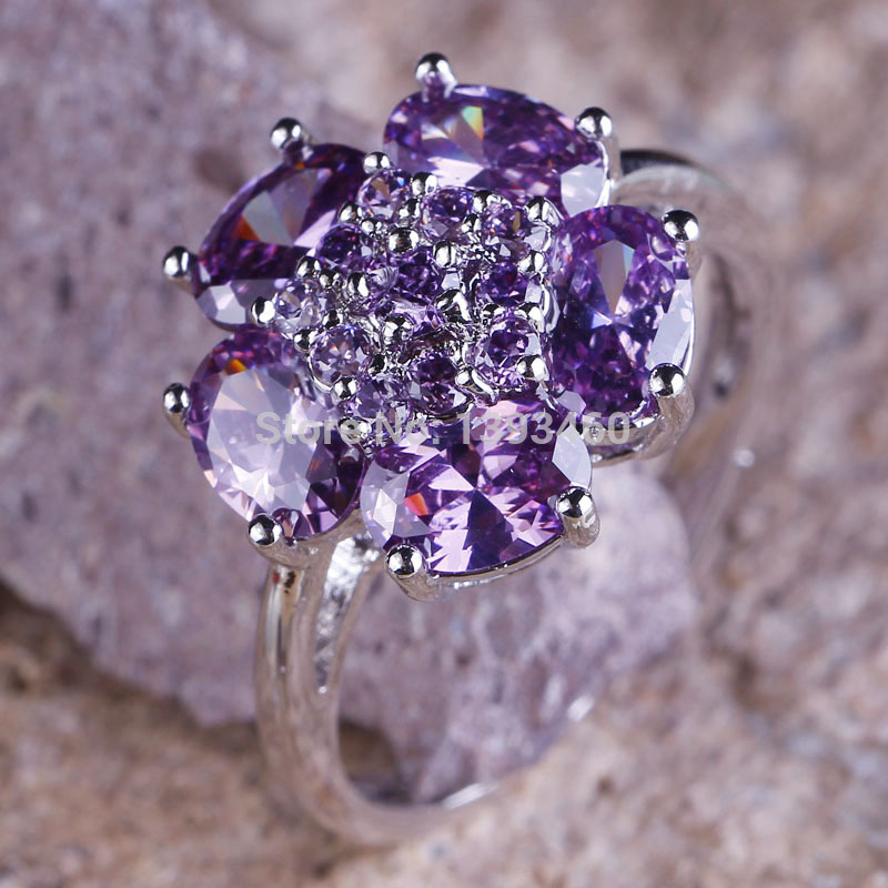 Free Shipping Amethyst 925 Silver Ring Size 10 Alluring Flower Design Round Cut New Fashion Jewelry