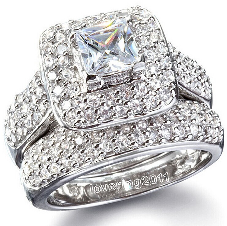 Victoria Wieck Majestic Sensation 134Pcs Topaz Simulated Diamond 14KT White Gold GF Wedding Band Ring Set