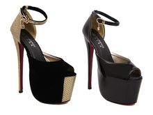 European fashion women party shoes sexy 18 cm high heels platform rhinestone red bottoms pumps black