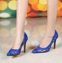 New women’s shoes lace high-heeled hollow out single screen cloth shoes shallow mouth with marriage for women’s shoes