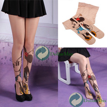 2015 Real Top Fashion Animal Silk free Natural Color Kawaii Minnie Mouse Pattern Transparent Tattoo Pantyhose