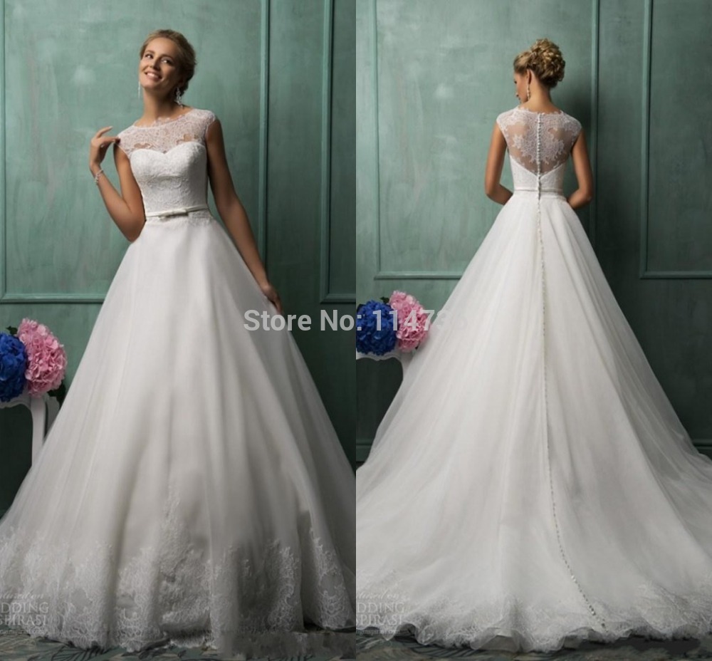 2014-Amelia-Sposa-Best-Selling-A-Line-Jewel-Chapel-Train-White-Organza ...