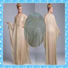 New Fashion Dubai Abaya Jalabiya Kaftans Fantasia  musilim  Evening Dress 2014 Long Sleeve Champagne