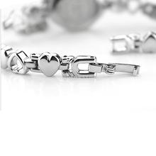 New 2014 Brand New Fashion Women Silver Quartz Heart Charm Link Chain Bracelet Wrist Watch Free
