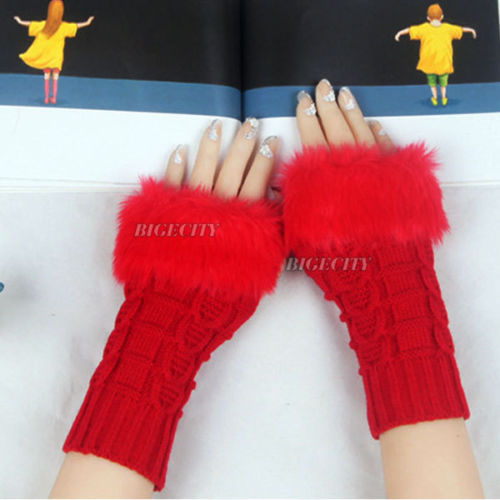 2015 Fashion Style Ladies Knitted Fingerless Winter Thermal Warm Hand Warmer Faux Rabbit Fur Mittens Luvas