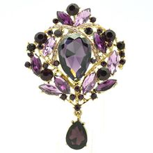 Vintage Style Big Water Drop Brooches For Women Jewelry Purple Flower Brooch Pin Rhinestone Crystal Broach