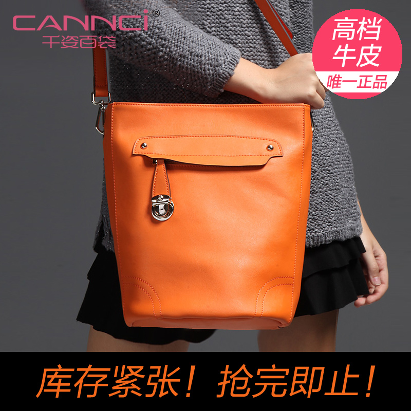 Fashion personality cannci lockbutton handbag messenger bag cowhide candy color b21041 bucket bag