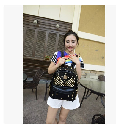 New Korean Star With M College Wind Personality Rivet Shoulder Bag Travel Backpack Tide