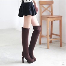 Free shipping over knee high heel boots women snow fashion winter warm long boots footwear shoes