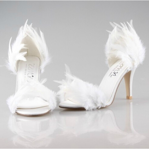 Free shipping 2015 new white Feathers sandals fashion two piece wedding shoes bridal shoes high heel