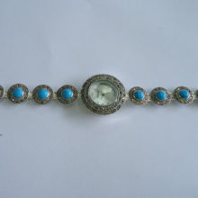 Top Quality Fashion 925 sterling Thai Silver Vintage Quartz Watches Women Wristwatches Fine Jewelry Natural Blue