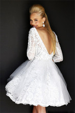 Fashion Backless Lace short bride dresses for weddings Luxury Crystal White Tulle women wedding dress 2014