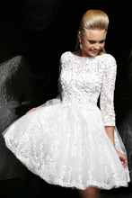 Fashion Backless Lace short bride dresses for weddings Luxury Crystal White Tulle women wedding dress 2014