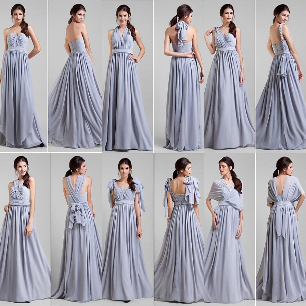 2014 Stunning Lavander A Line Chiffon Long Convertible Bridesmaid Dresses Cap Sleeves Party Dress Fashion Prom Gowns