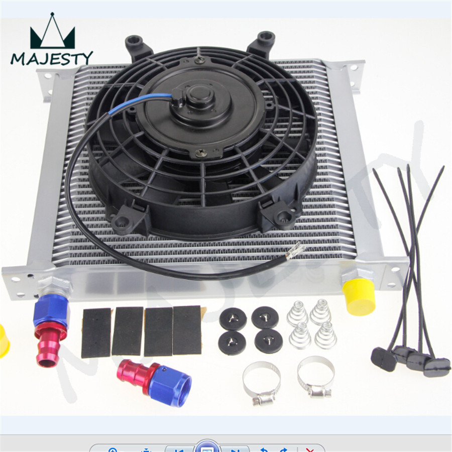 10 AN Universal 34 Row ENGINE Oil Cooler with fittings 7 Electric Fan Kit SL