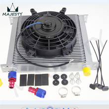10-AN Universal 34 Row ENGINE Oil Cooler with fittings + 7″ Electric Fan Kit SL